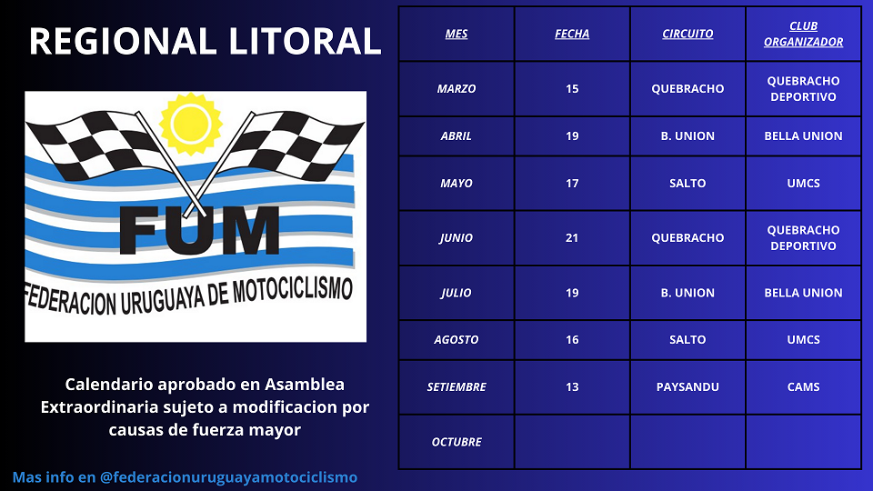 CALENDARIO LITORAL 2026